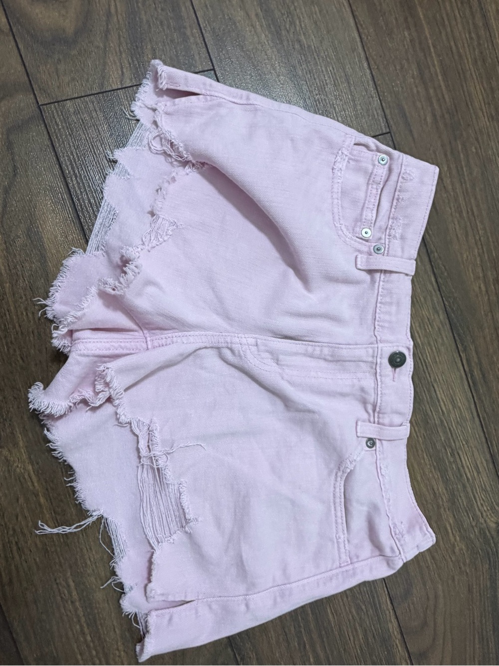 aerie Light Pink Frayed Denim Shorts